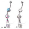 Belly button ring with jeweled key and lock