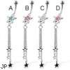 Belly button ring with jeweled star and three dangling stars