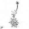 Belly button ring with star-shaped stone and jeweled dangling star