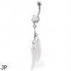 Belly button ring with stone and two dangling tusks
