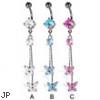 Belly button ring with two butterflies on dangles