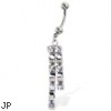 Belly button ring with two dangles and gems