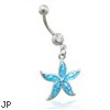 Belly ring with dangling aqua glitter starfish