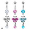 Belly ring with dangling big gem butterfly