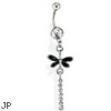 Belly Ring with Dangling Black Dragonfly