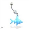 Belly ring with dangling blue fish