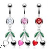 Belly ring with dangling cherry hearts