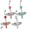 Belly Ring with Dangling Cross with Wings