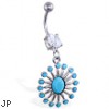 Belly ring with dangling fancy lt blue stoned pendant