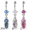 Belly ring with dangling flip-flop with stars