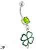 Belly ring with dangling four leaf clover