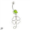 Belly ring with dangling four leaf clover outline