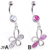 Belly ring with dangling gem paved flower