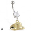 Belly ring with dangling gold colored cowboy hat