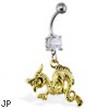 Belly ring with dangling gold colored dragon