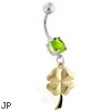 Belly ring with dangling gold colored four leaf clover