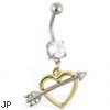 Belly ring with dangling gold colored heart with arrow