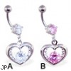 Belly ring with dangling heart and gem