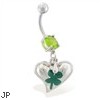 Belly ring with dangling heart with clover