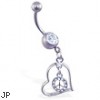 Belly ring with dangling hollow heart and peace sign