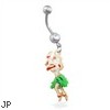 Belly ring with dangling hula girl