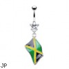 Belly ring with dangling Jamaican flag