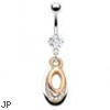 Belly ring with dangling jeweled and Gold Tone ovals