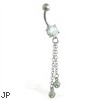 Belly ring with dangling jeweled balls on chains