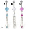 Belly ring with dangling jeweled chain and square