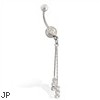 Belly Ring with Dangling Jeweled Chains