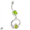 Belly ring with dangling jeweled claddagh