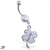Belly ring with dangling jeweled clover