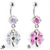 Belly ring with dangling jeweled clover