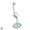 Belly ring with dangling jeweled eyeball
