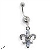 Belly ring with dangling jeweled fleur-de-lis