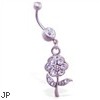 Belly ring with dangling jeweled flower