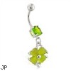 Belly ring with dangling jeweled four leaf clover