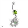 Belly ring with dangling jeweled four leaf clover