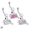 Belly ring with dangling jeweled jumping bunny