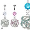 Belly ring with dangling jeweled outline rose