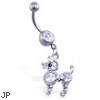Belly ring with dangling jeweled poodle