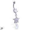 Belly ring with dangling jeweled star and large gem