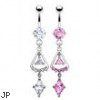 Belly ring with dangling jeweled triangle CZs
