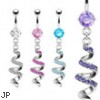 Belly ring with dangling jeweled twister