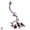 Belly ring with dangling jumping dolphins