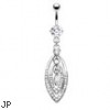 Belly Ring With Dangling Large Jeweled Oval