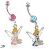 Belly ring with dangling light blue tinkerbell