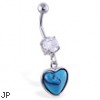 Belly ring with dangling lt blue heart