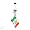 Belly Ring With Dangling Mexican Flag