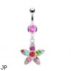 Belly Ring With Dangling Multicolored Flower